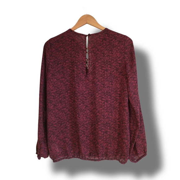 🌿-Michael Kors Small Burgundy Snakeskin Blouse Gold Hardware Keyhole Bodice - Picture 11 of 15